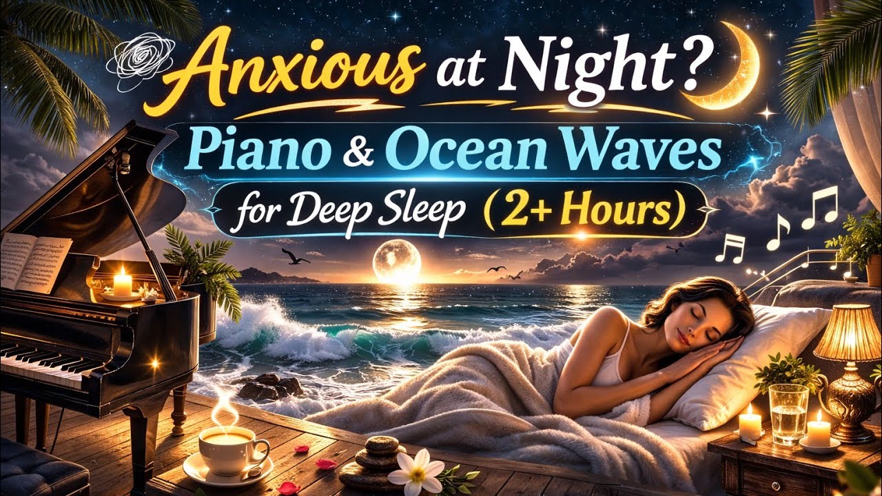 Deep Sleep Ambient Music 2+ Hours  Calming Piano, Ocean Waves & Gentle Wind | Relax, Meditate, Sleep