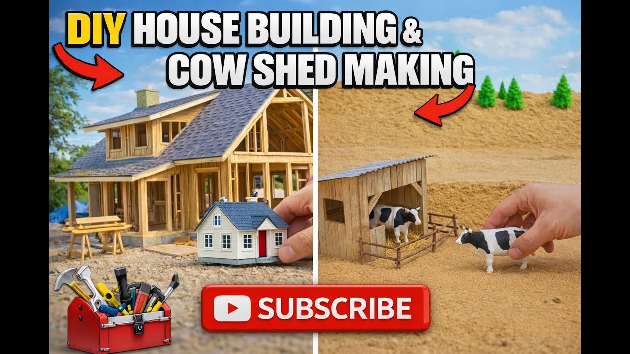 DIY House Building & Cow Shed Making  Mini Construction Project