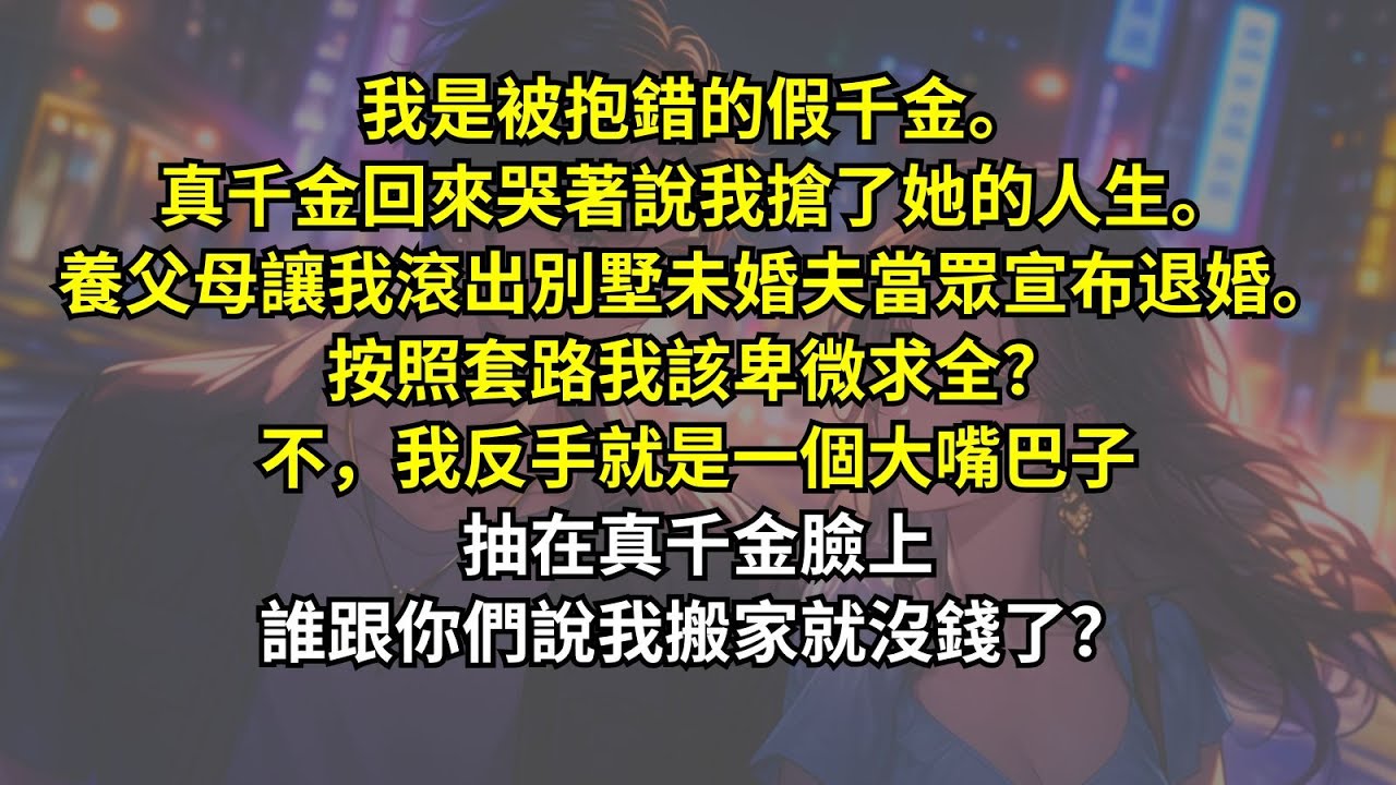 我是被抱錯的假千金。真千金哭著說我搶了她的人生。養父母讓我滾出別墅未婚夫當眾宣布退婚。按照套路我該卑微求全？不，我反手就是一個大嘴巴子抽在真千金臉上，誰跟你們說我搬家就沒錢了？