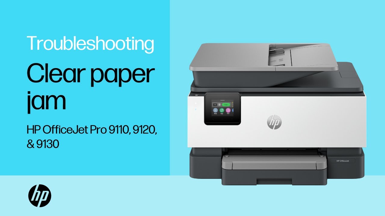Clear a paper jam | HP OfficeJet Pro 9110, 9120, & 9130 All-in-One printers | HP Support