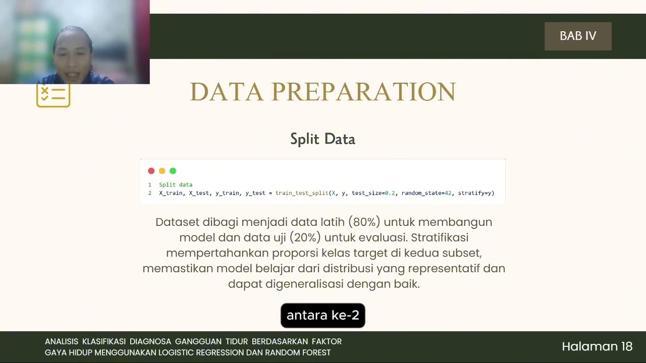 Klasifikasi Diagnosis Ganggungan Tidur berdasarkan Faktor Gaya Hidup Menggunakan LR n  Random Forest