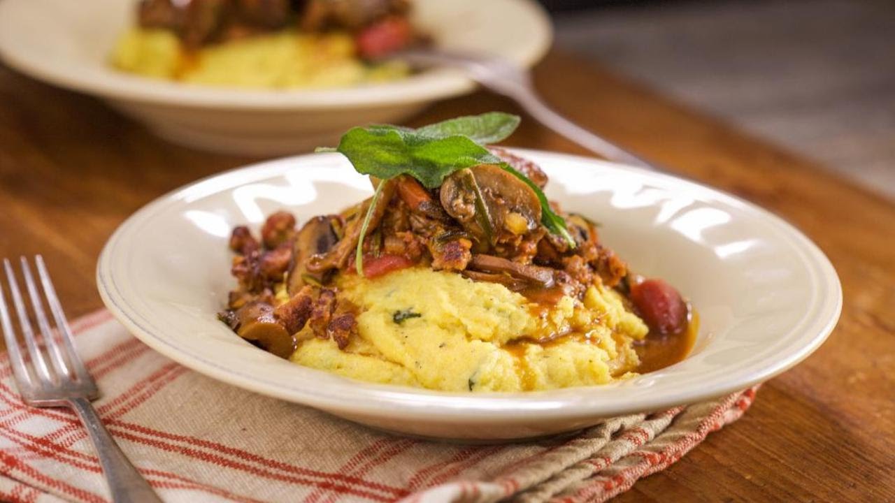 Brown-Butter Polenta with Sausage and Mushroom Ragu