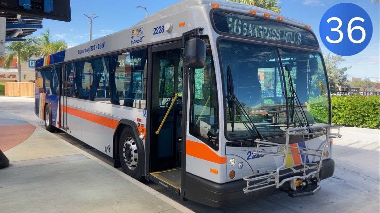 Riding Broward County Transit Bus 36, Lauderhill Transit Center to Sawgrass Mills, Gillig BRT 40'