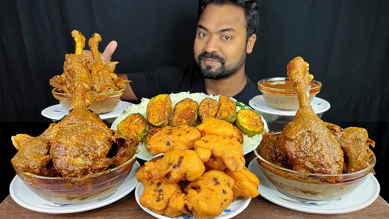 SPICY DUCK CURRY, BRINJAL FRY, PAKORA, DUCK GRAVY, CHILI, RICE MUKBANG ASMR EATING SHOW | BIG BITES