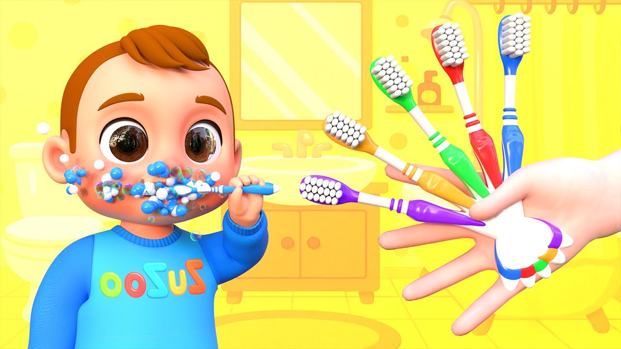 5 Finger Family Good Habits tooth brush routine Song | ZuZoo Nursery Rhymes & Kids Songs