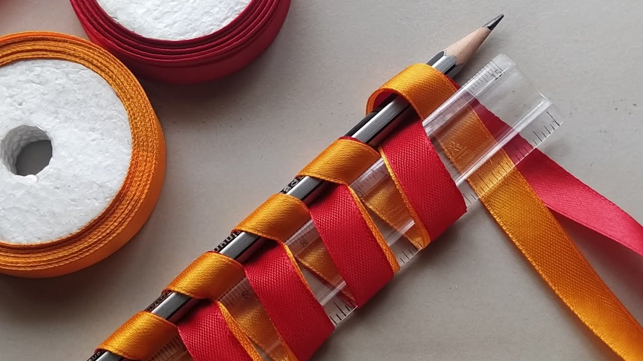 Amazing Ribbon Flower Craft ideas with Scale and Pencil | Hand Embroidery Ribbon Flower Tutorial