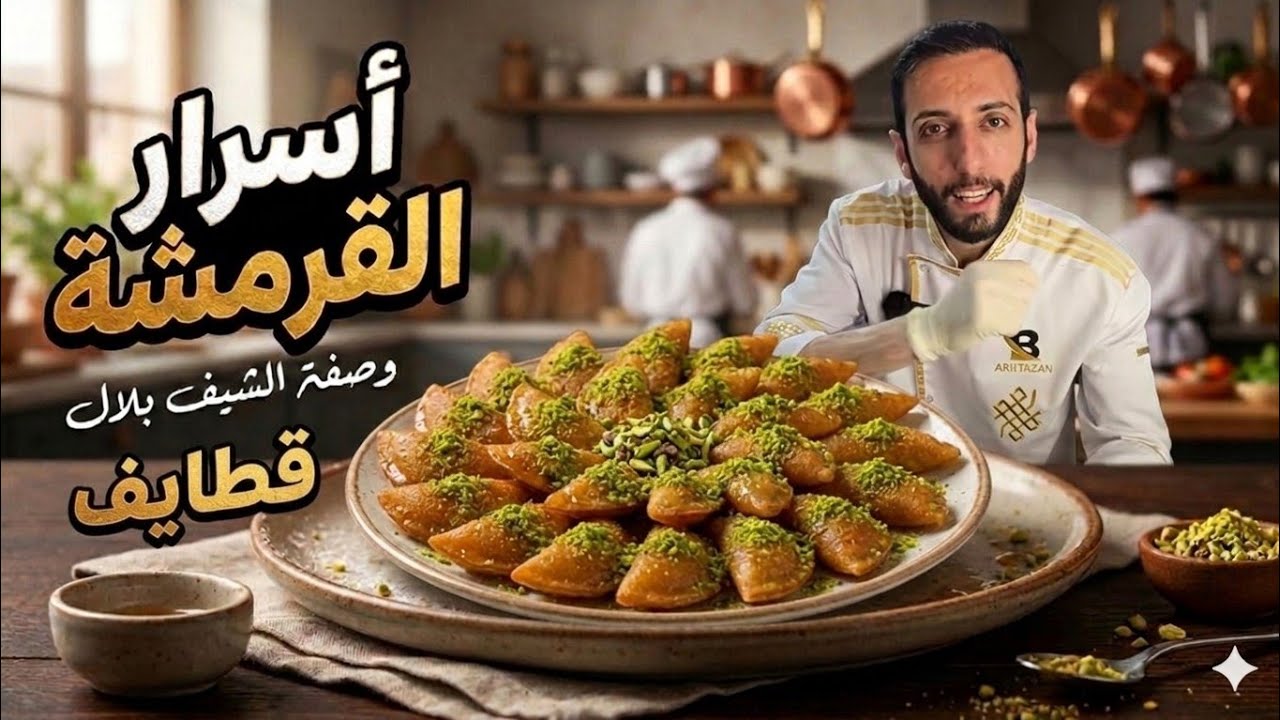 طريقة القطايف🌙 المقرمشة الأصلية: سر العجينة والحشوة على طريقة الشيف بلال🔥