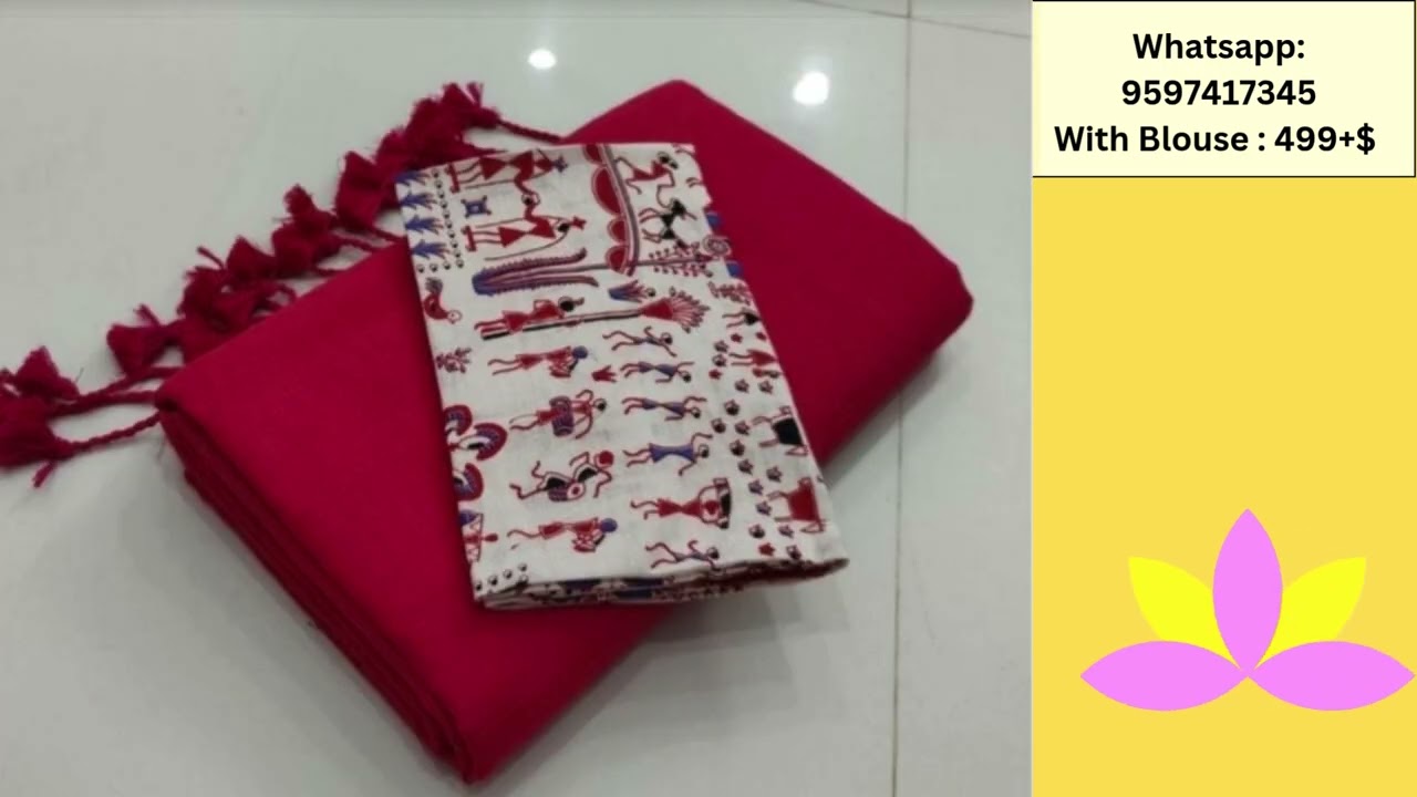 Plain Khadhi Cotton Saree with Kalamkari Blouse Video 12| Price: 499+Shipping|Whatsapp: 9597417345