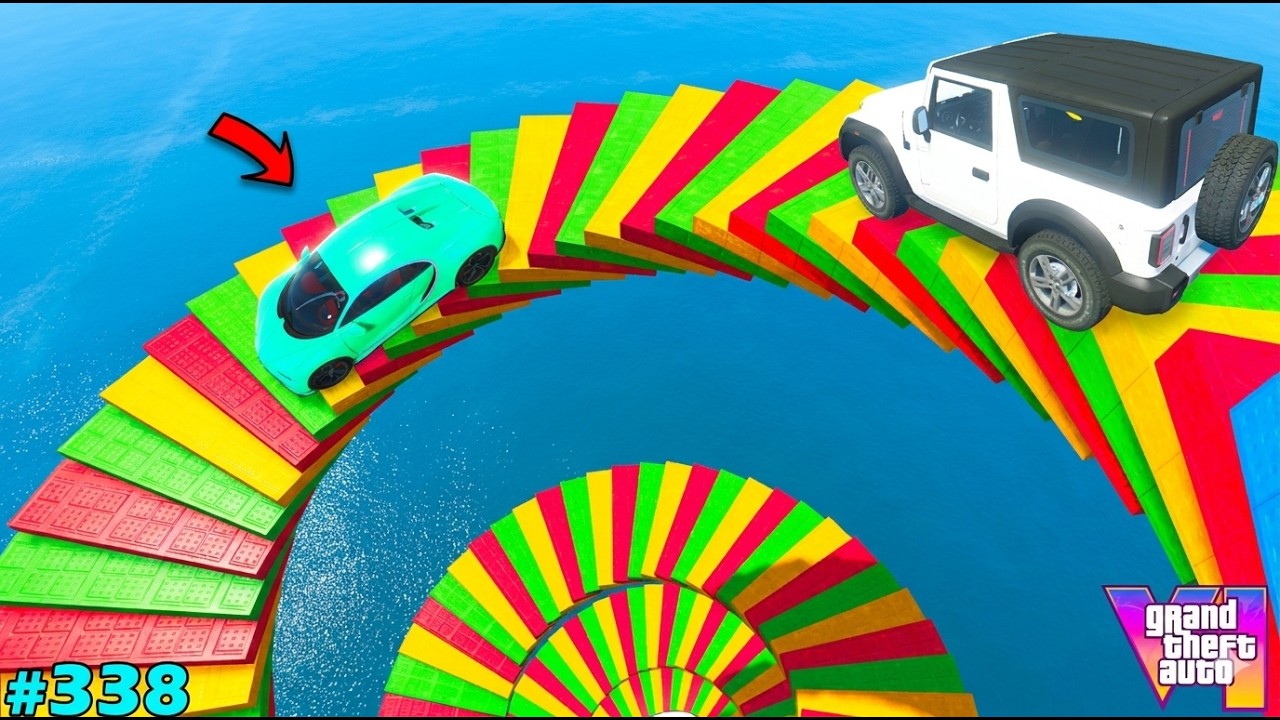 GTA5 : How Franklin Survive Extreme Spiral Stairs Crash | Mega Ramp Challenge