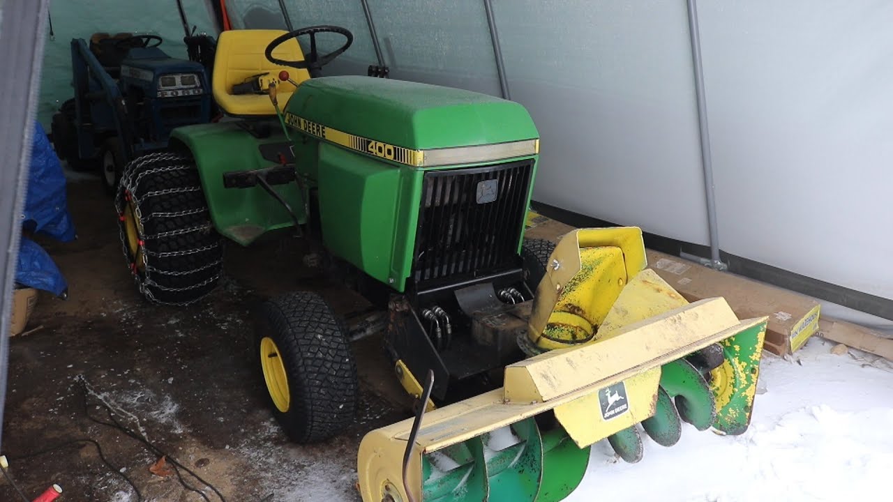 John Deere 400 Garden Tractor Snow Blowing Large Rural Property. Long Version 50 Minutes!
