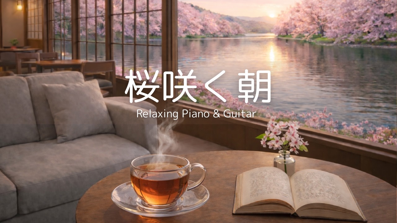 【朝カフェBGM】桜咲く湖畔で紅茶を。心ほどける朝時間｜ピアノ&ギター