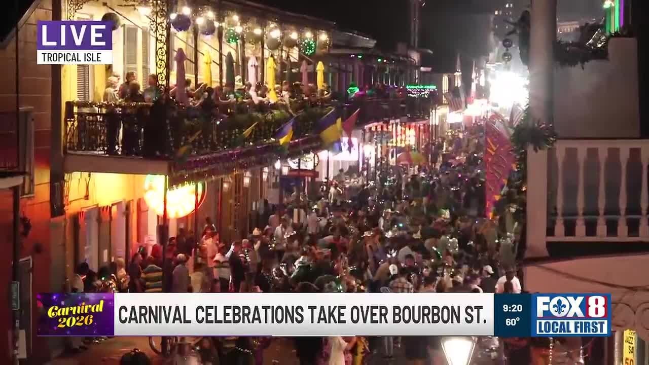 Crowds begin to pack Bourbon Street for the final weekend of Carnival