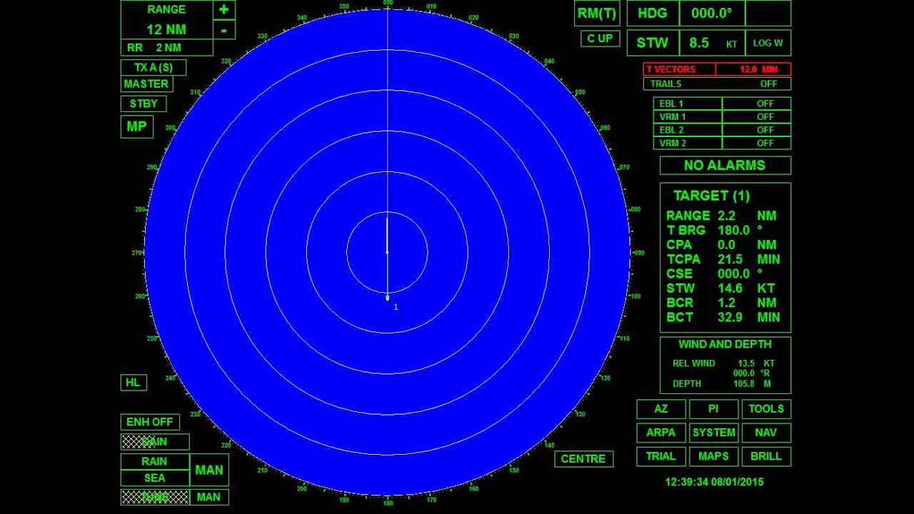 COLREGs - Rule 13 - Scenario: Overtaking situation (relative bearing 180&deg;) - Radar view