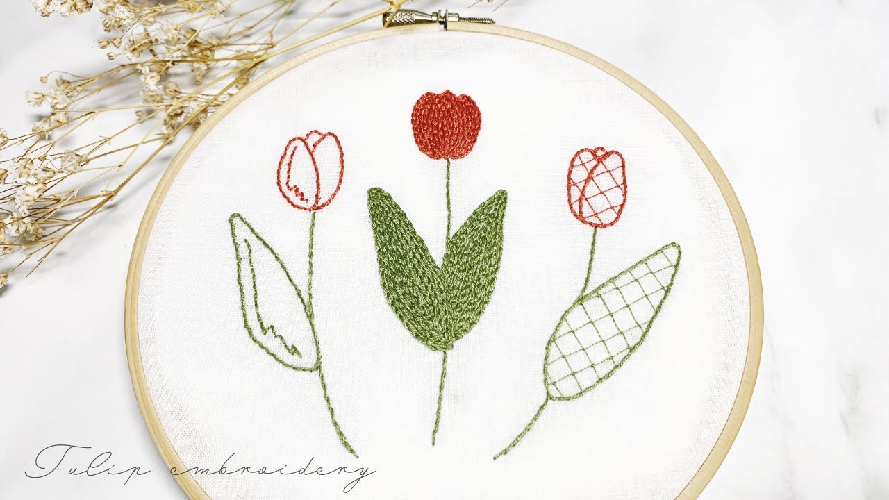 刺繍初心者でも簡単！チューリップの刺繍のやり方【図案無料配布】#花の刺繍
