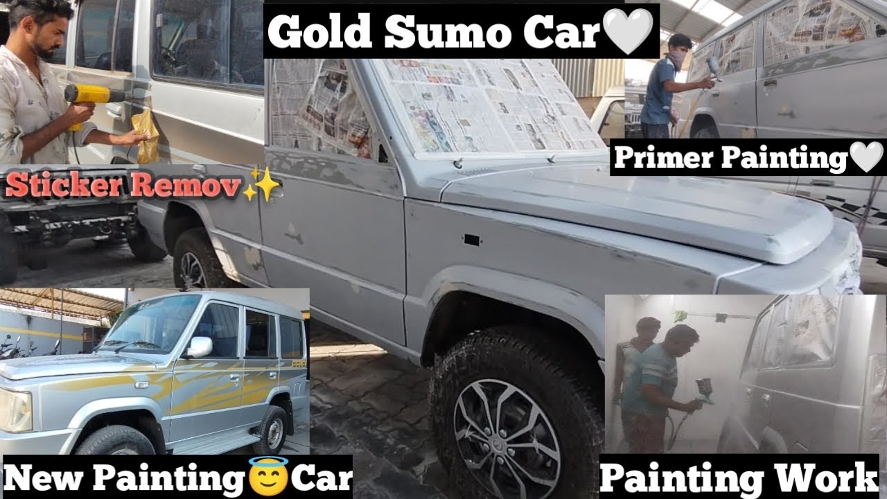 Gold Sumo Car🤍| Sticker Remov✨| Primer Painting🤍| Painting Work| New Painting😇Car 