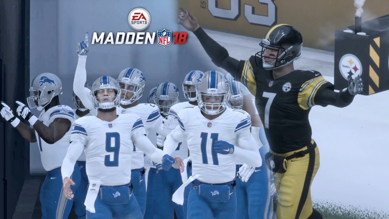 Madden 18 Steelers vs Lions Gameplay Full 1st Half (Snow Game)