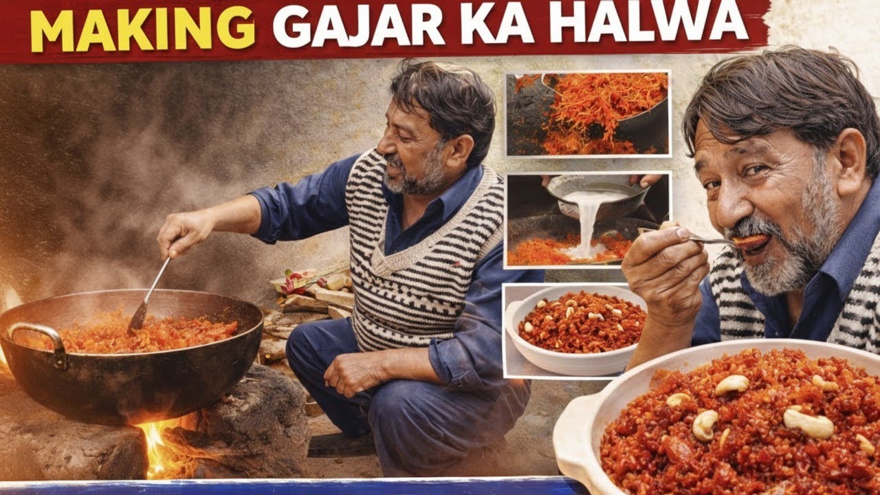 Village Style Gajar Ka Halwa | Desi Cooking on Wood Fire | Full Recipe