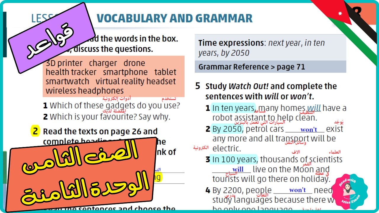 ثامن انجليزي قواعد will كتاب الطالب صفحة 27 | الوحدة الثامنة | الفصل الثاني