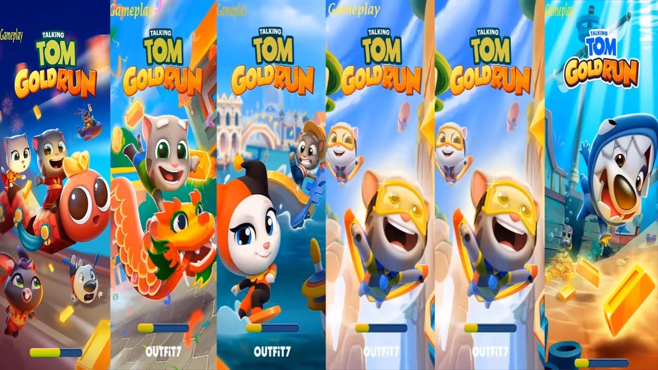 Talking Tom Gold Run 1VS 2 TOM Candy Side VS CARNIVAL ANGELA   SHARK HANK GINGER Water Park Volcano