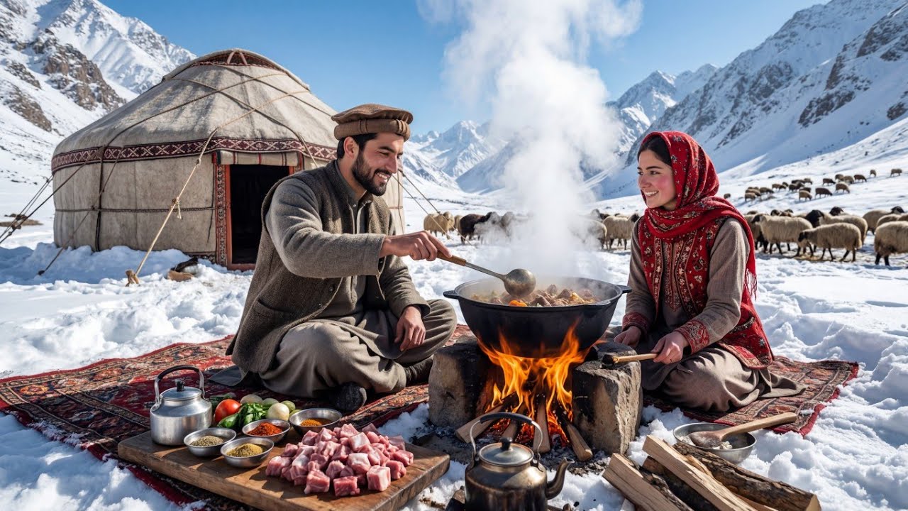 Surviving in Afghanistan&rsquo;s Coldest Village &minus;63&deg;C | Shepherd Mother Cooking Fish Curry 