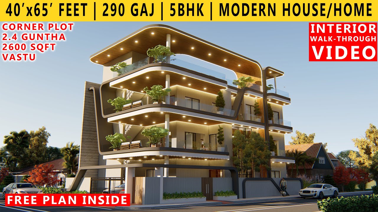 40' x 65' FEET HOUSE DESIGN | 5BHK BUNGALOW & 2-2BHK FLAT  | 290 GAJ | 2600 SQUARE FEET HOUSE PLAN