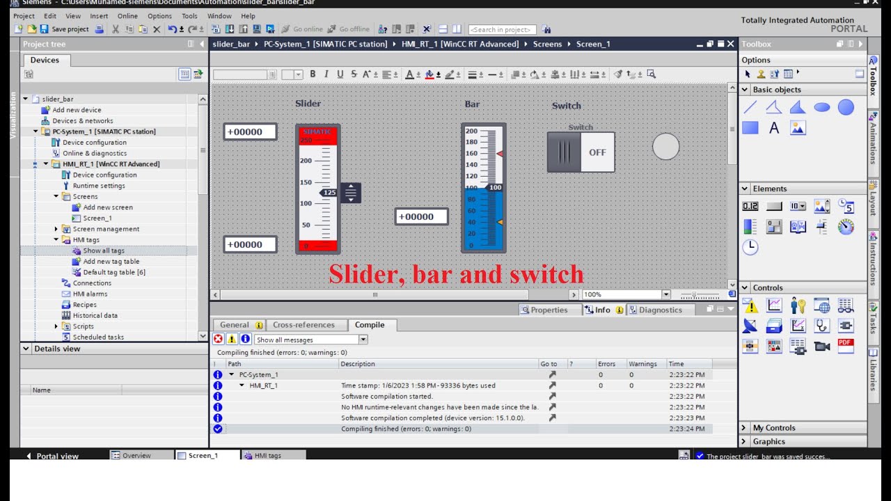 TIA Portal WinCC for beginners part 2 (slider, bar, switch)