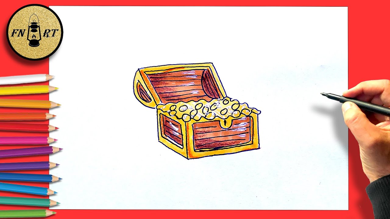 How to draw an open treasure chest easy