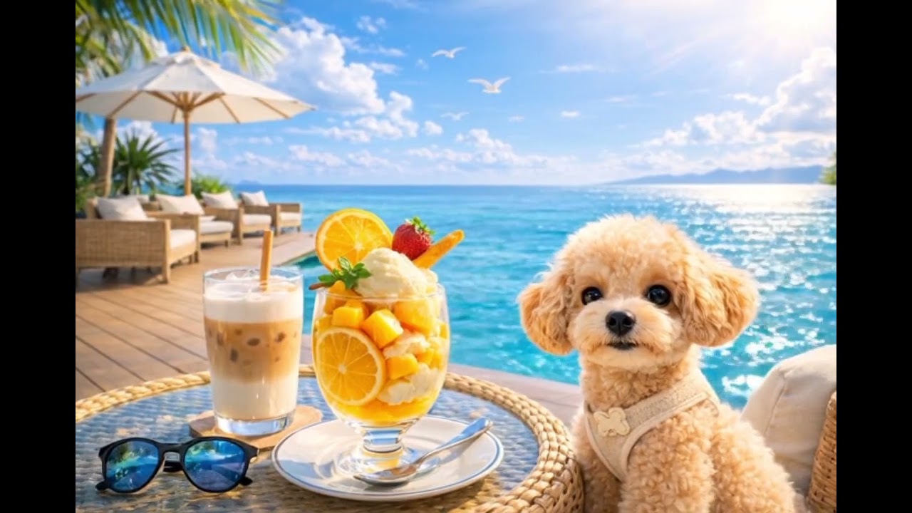 作業用カフェBGM｜海が見えるテラスカフェ🌊☕｜ジャズピアノ・勉強・集中【30分】