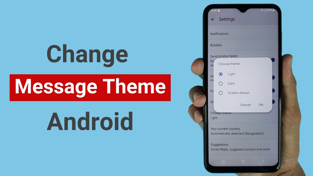 Как изменить тему текстовых сообщений на Android