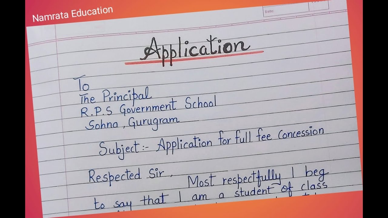 Application for Full Fee Concession / Application in English / Fee Concession application writing