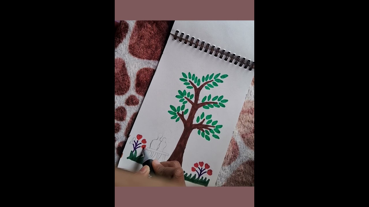 Tree 🌳 with green leaves 🍃 and a brown Trunk| Drawing#8