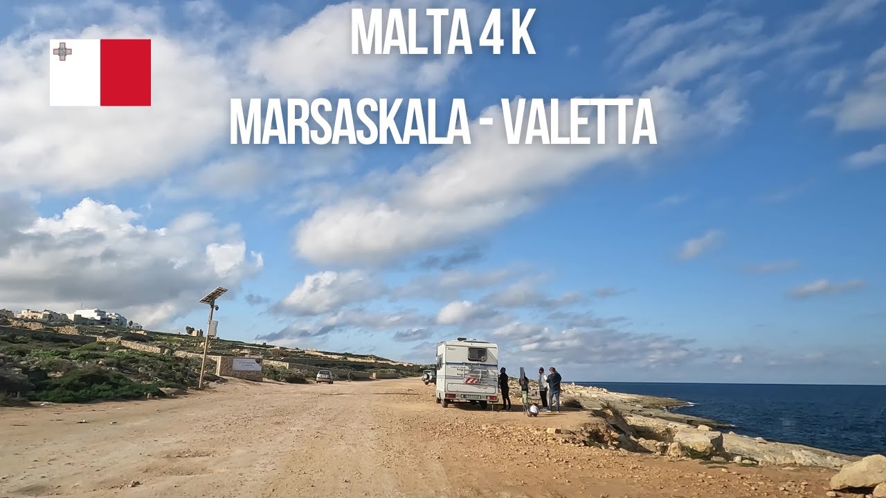 Driving on Malta from Marsaskala to tal-Inwadar National Park to Birgu to Valetta