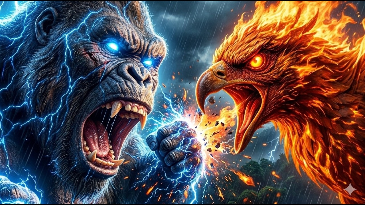⚡ Thunder Kong vs 🔥 Solar Phoenix || Massive Shockwaves & Energy Explosions