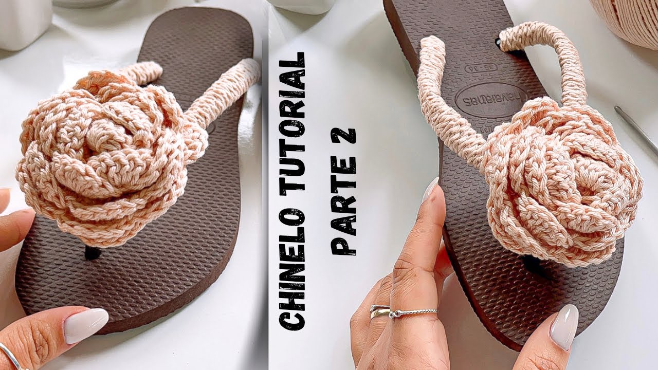 Chinelo Customizado alça de Crochê. Aplique flor de crochê.