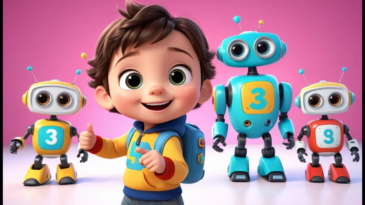 Five Little Robots Buzzing Around | Fun Counting Song for Kids | Playful Robot Adventure Rhyme