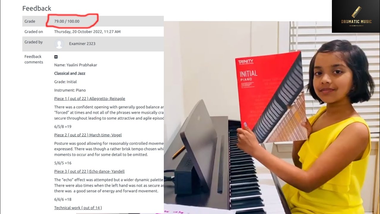 Yaalini | 79 Marks | United States | Merit | Piano | Initial Grade |Trinity College of London Exams
