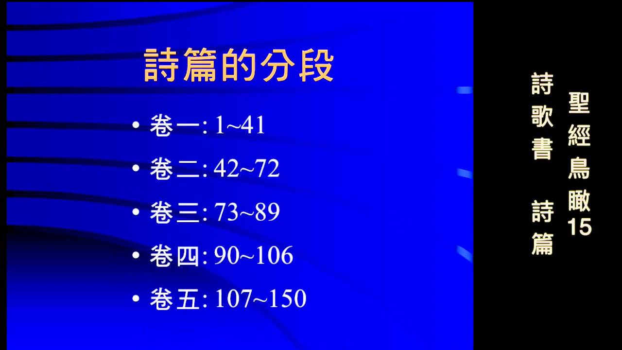 聖經鳥瞰15 詩歌書 詩篇 （王生台弟兄）