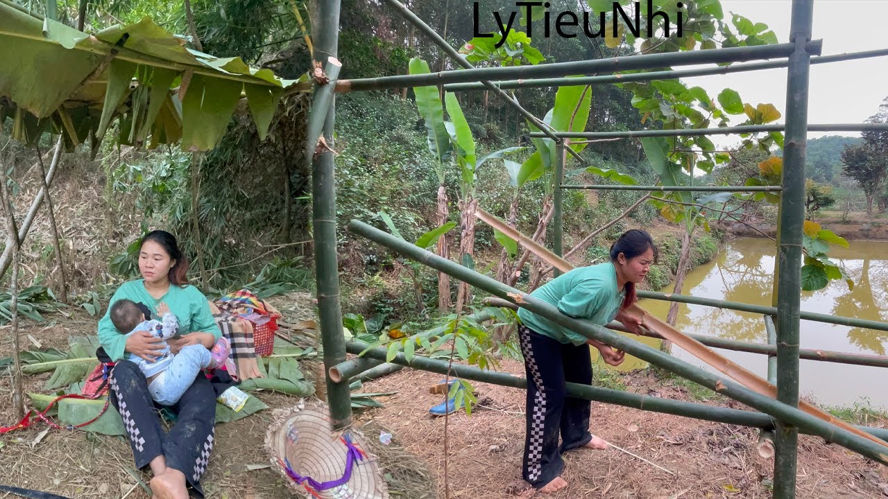 Full Video: 68 Days Single Mother Builds Bamboo House Alone & Cleans Up Abandoned Place Middle Pond