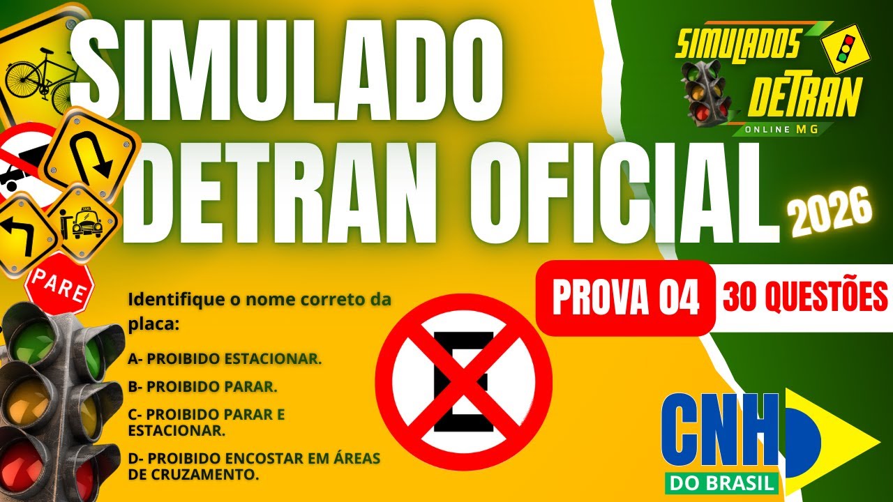 SIMULADO DETRAN OFICIAL 2026 - PROVA 04 #simuladodetran2026 #detran2026 #mgsimuladosdetran2026  ✅