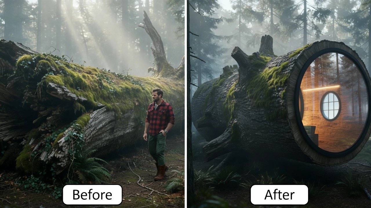 I Built a Luxury Cabin Inside a Giant Fallen Tree ASMR