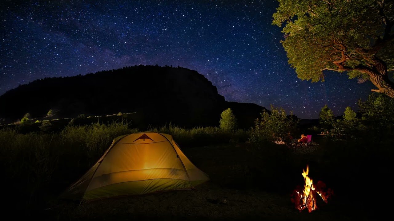 Camping by the Misty Lake | Campfire sounds & relaxing night insects - 8 Hours ASMR Sounds