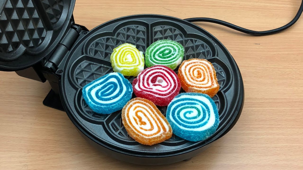 EXPERIMENT WAFFLE IRON vs Rainbow Spiral Jelly Satisfying