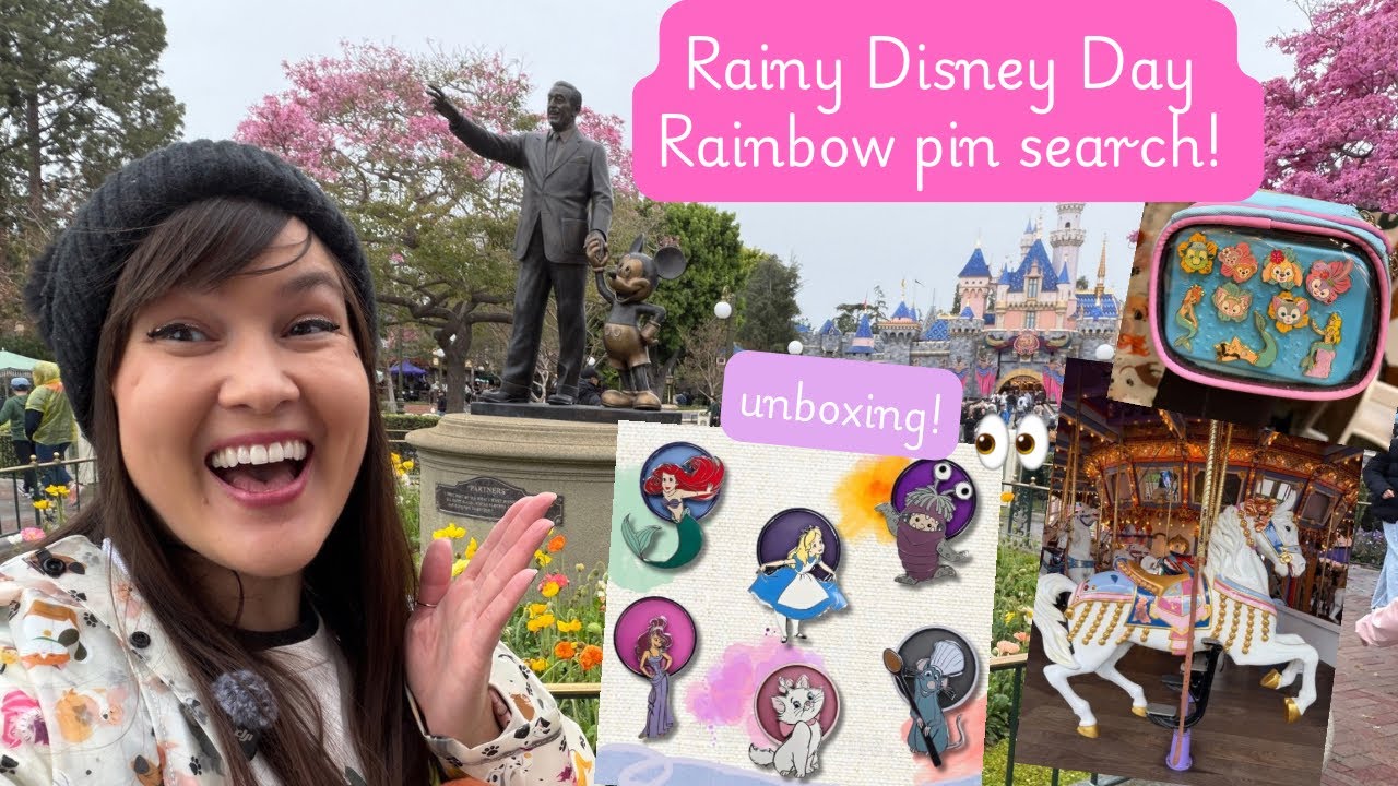 Rainy Disney Pin Trading Day! | Searching for rainbow pins | unboxing kaleidoscope pins