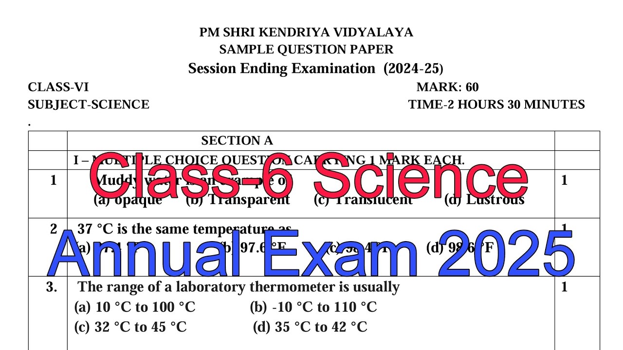 Class-6 Science / Annual Exam Question Paper / Session 2024-25 /Session Ending Exam for KV students
