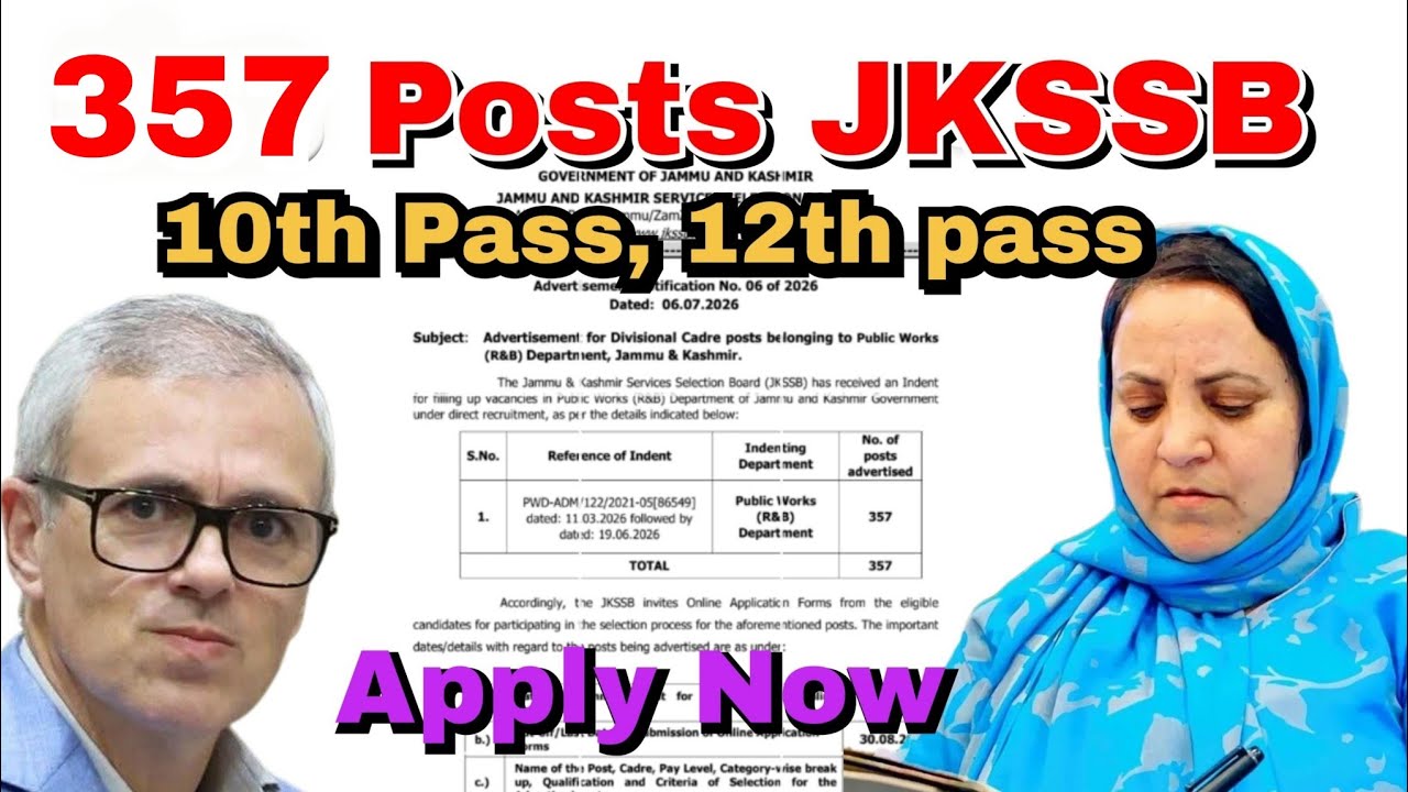 357 Posts JKSSB R&B Department JOBS Apply Now 