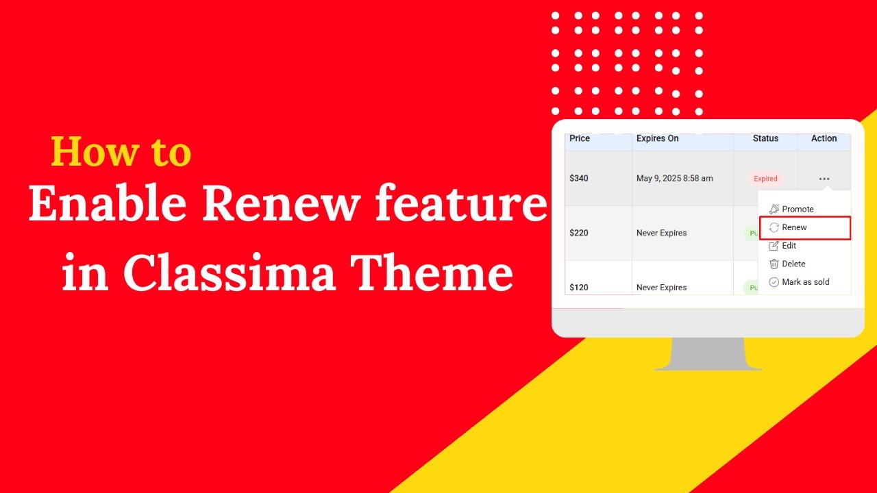 How to enable renew feature in classima theme | classified listing plugin | Classima Tutorials