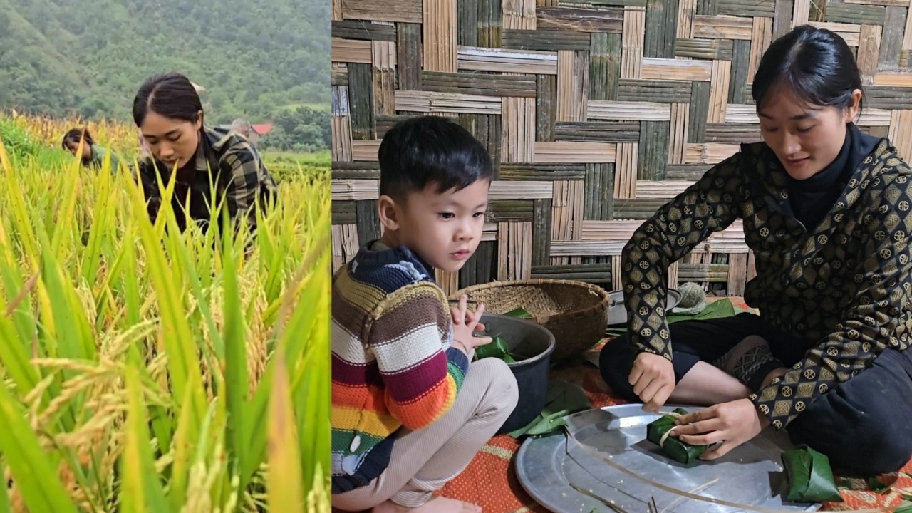 Minh Nhiem and her mother made banh chung together