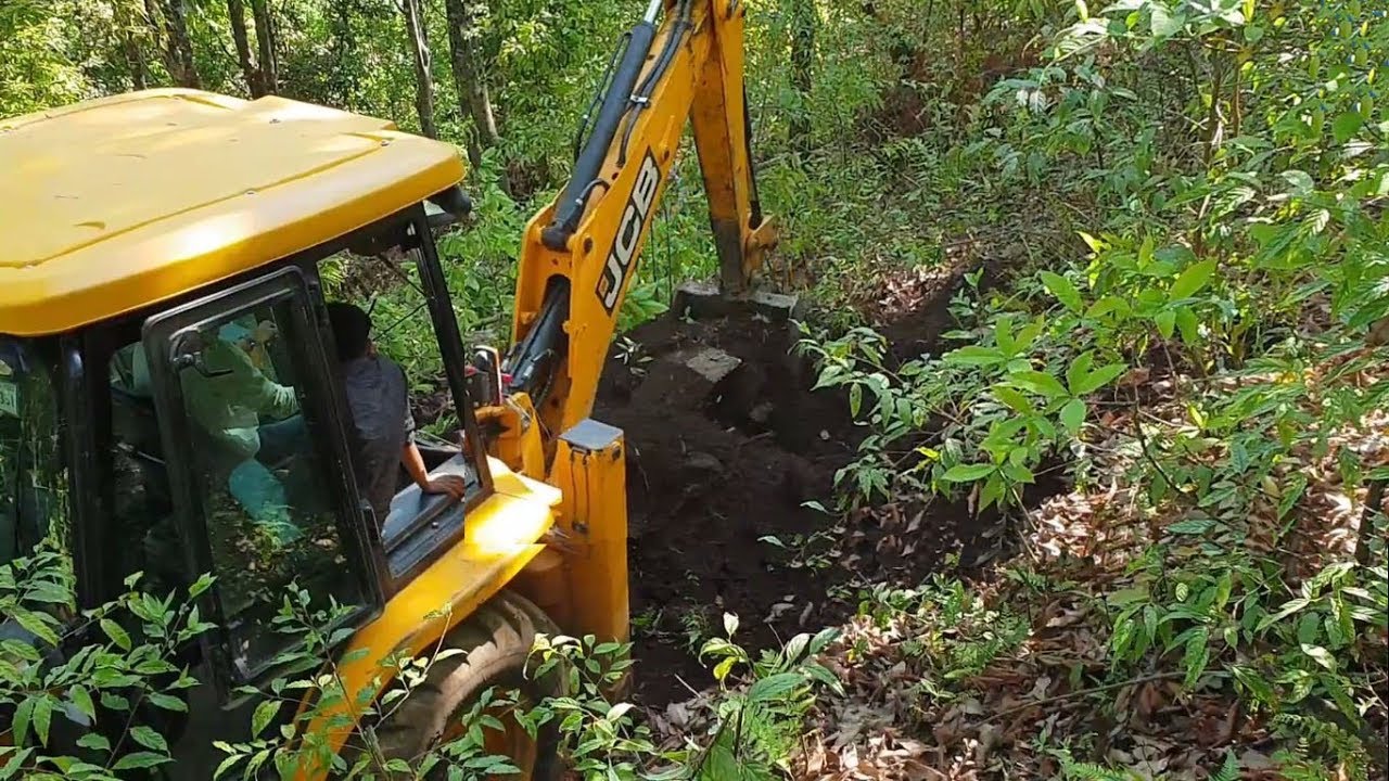 JCB Backhoe-Making Hilly New Track through Mid of the Forest-Part 1