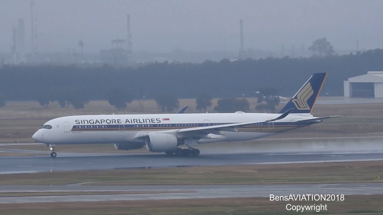 LOUDEST full power Rolls Royce (Trent XWB-84) SIA A350/900 in pouring rain.