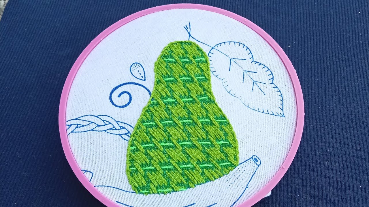 como bordar una pera🍐#9 puntada ideal para cualquier diseño entre hojas, flores, frutas, canasta.